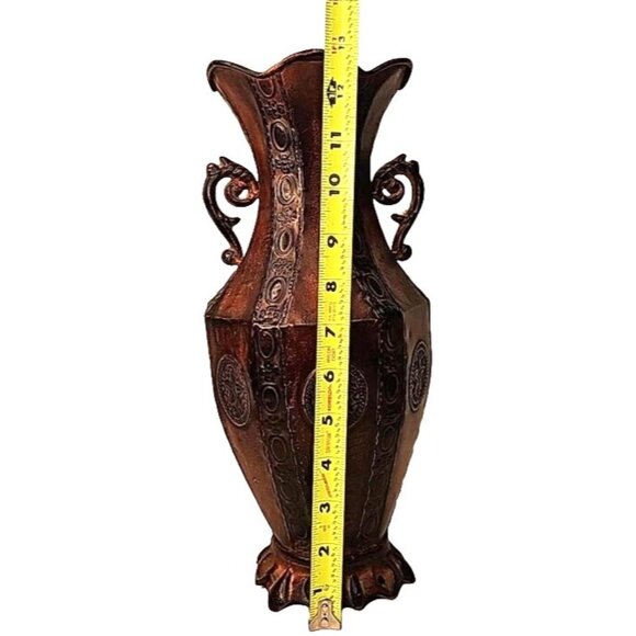 Vintage Metalware Embossed Ornate Rustic Bronze Look Urn With Handles 13 inches - Picture 4 of 5